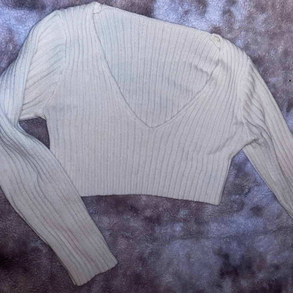 Ribbed Cream Long Sleeve Top